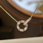 ??MIRA?¡¥LOVE 7.6MM NECKLACE ROSE GOLD AND SILVER  FULL DIAMOND