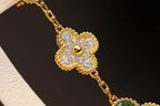 ??MIRA?¡¥CLOVER EARRINGS GOLD MALACHITE DIAMOND 3 MOTIF
