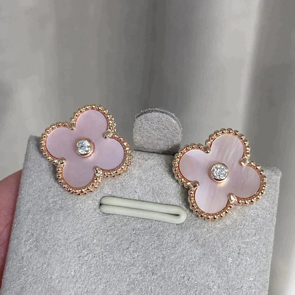 ??MIRA?¡¥CLOVER MEDIUM 1 MOTIFS  PINK MOP DIAMOND EARRINGS