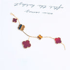 ??MIRA?¡¥CLOVER BRACELET 5 MOTIFS CARNELIAN TIGER EYE
