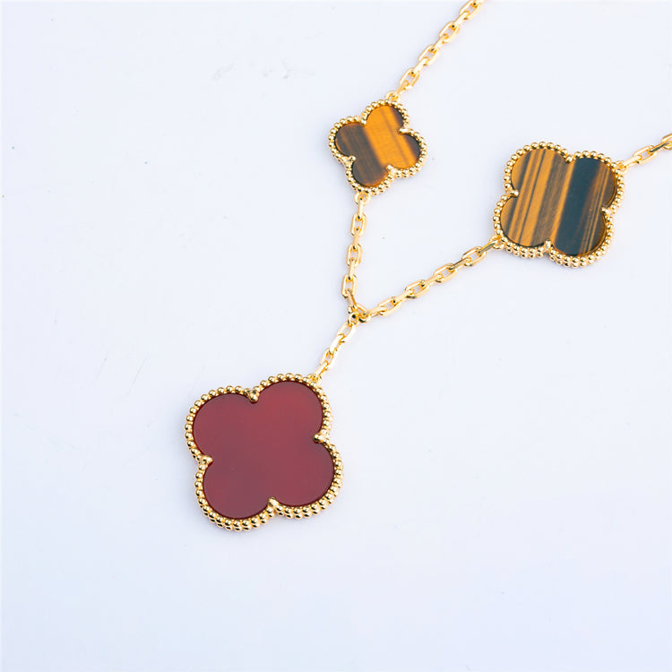 ??MIRA?¡¥CLOVER BRACELET 5 MOTIFS CARNELIAN TIGER EYE