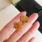 ??MIRA?¡¥CLOVER MEDIUM 1 MOTIFS TIGER EYE EARRINGS