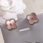 ??MIRA?¡¥CLOVER MEDIUM 1 MOTIFS  PINK MOP DIAMOND EARRINGS