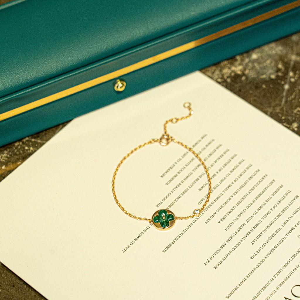 ??MIRA?¡¥SUN MALACHITE 1 DIAMOND PINK GOLD BRACELET