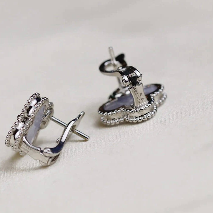 ??MIRA?¡¥CLOVER MEDIUM 1 MOTIFS  WHITE MOP EARRINGS SILVER
