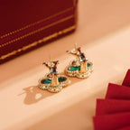 ??MIRA?¡¥CLOVER MEDIUM 1 MOTIFS MALACHITE  EARRINGS