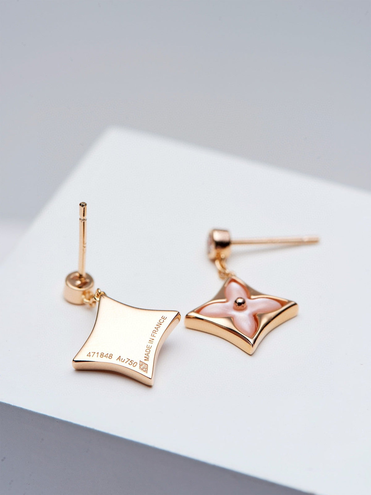 ??MIRA?¡¥DOUBLE STAR PINK GOLD MOP DROP EARRINGS
