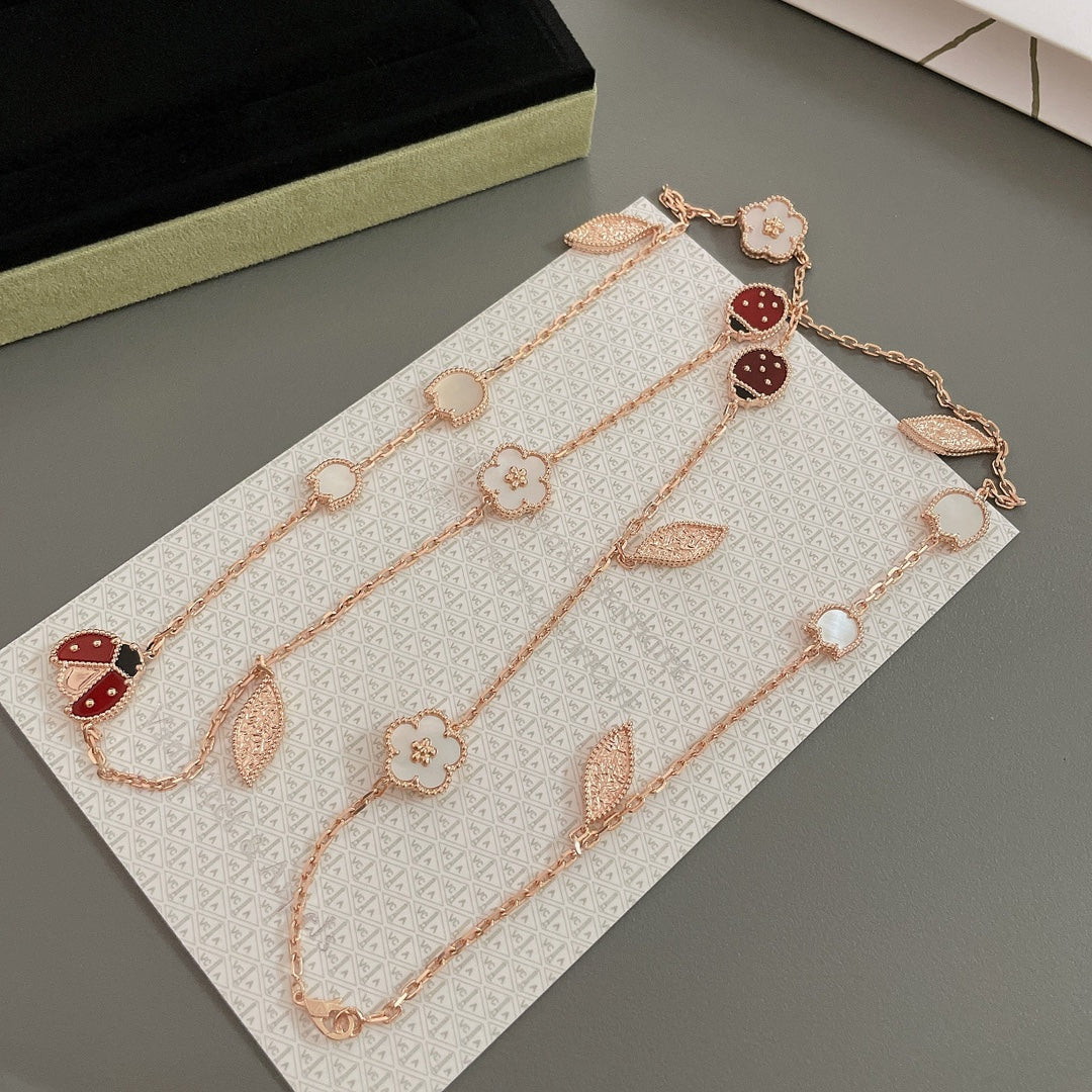 ??MIRA?¡¥LUCKY SPRING 15 MOTIFS ROSE GOLD NECKLACE