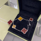 ??MIRA?¡¥CLOVER 5 MOTIFS SIVLER CARNELIAN TIGER EYE BRACELET