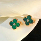 ??MIRA?¡¥CLOVER MEDIUM 1 MOTIFS MALACHITE DIAMOND EARRINGS