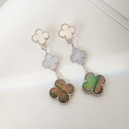 ??MIRA?¡¥CLOVER 3 MOTIFS CHALCEDONY DARK MOP SILVER EARRINGS