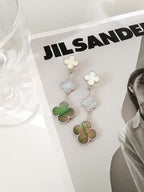 ??MIRA?¡¥CLOVER 3 MOTIFS CHALCEDONY DARK MOP SILVER EARRINGS