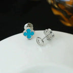 ??MIRA?¡¥CLOVER MINI 9.5MM ONYX STUD EARRINGS SILVER