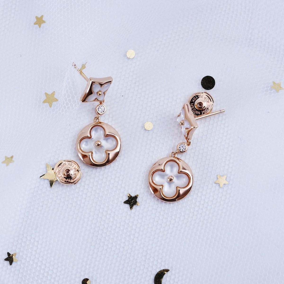 ??MIRA?¡¥STAR AND SUN PINK GOLD MOP DROP EARRINGS