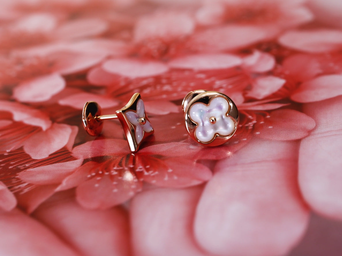 ??MIRA?¡¥STAR AND SUN PINK GOLD MOP STUD EARRINGS