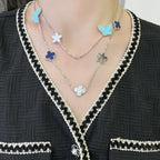 ??MIRA?¡¥LUCKY CLOVER SILVER 11 MOTIF NECKLACE