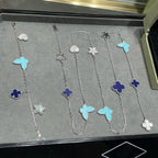 ??MIRA?¡¥LUCKY CLOVER SILVER 11 MOTIF NECKLACE