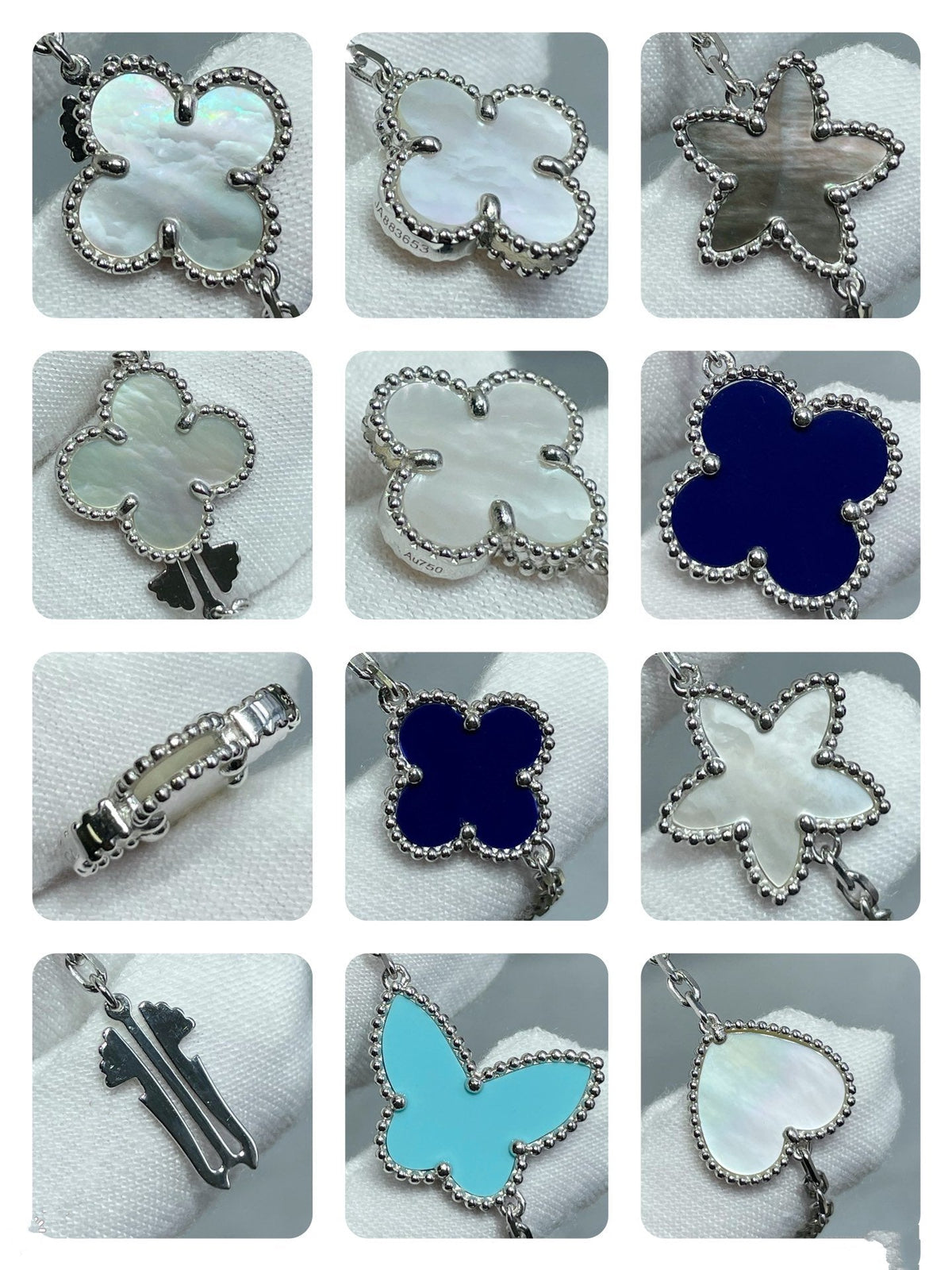 ??MIRA?¡¥LUCKY CLOVER SILVER 11 MOTIF NECKLACE