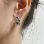 ??MIRA?¡¥LOVE CERAMIC DIAMOND PAVED SILVER EARRINGS