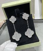 ??MIRA?¡¥CLOVER 2 MOTIFS DIAMOND PAVED SILVER EARRINGS