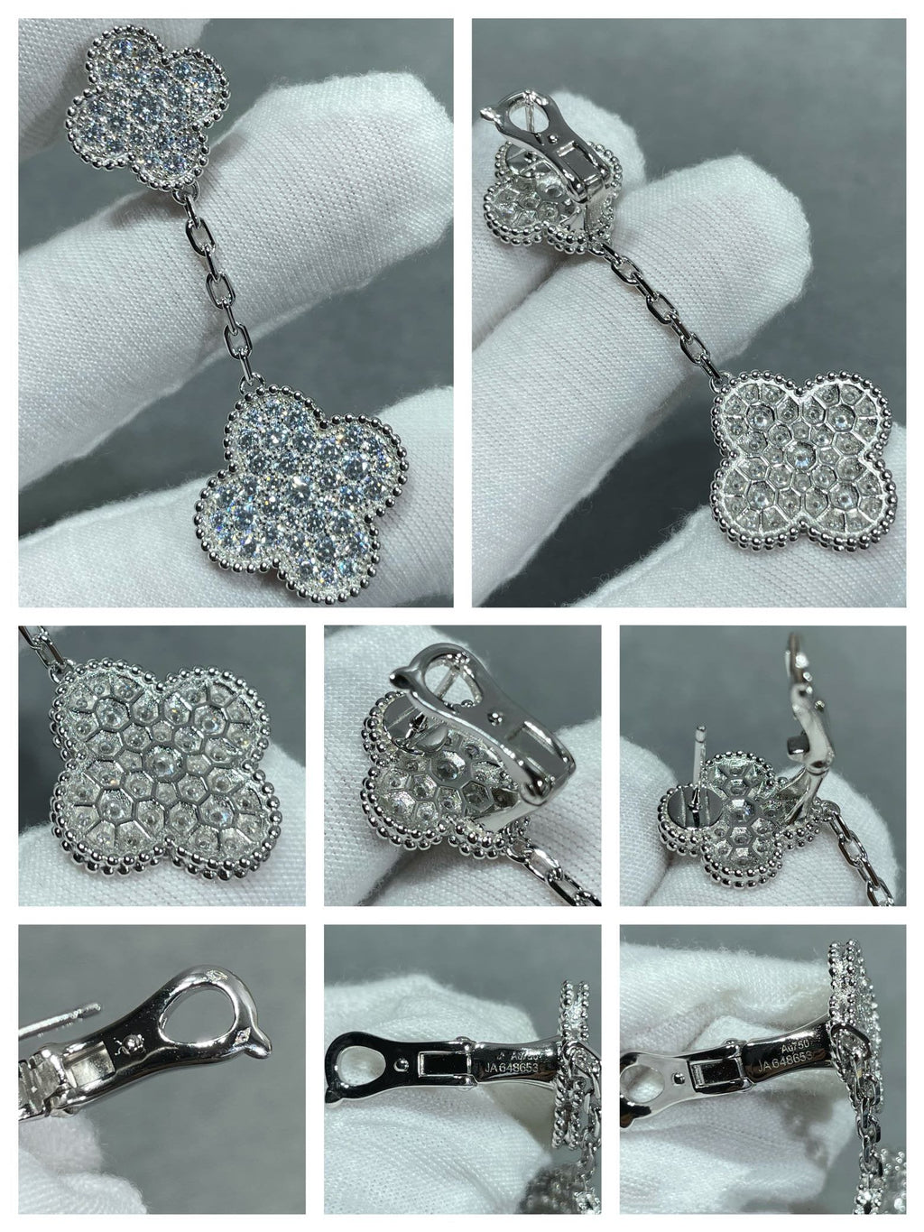 ??MIRA?¡¥CLOVER 2 MOTIFS DIAMOND PAVED SILVER EARRINGS