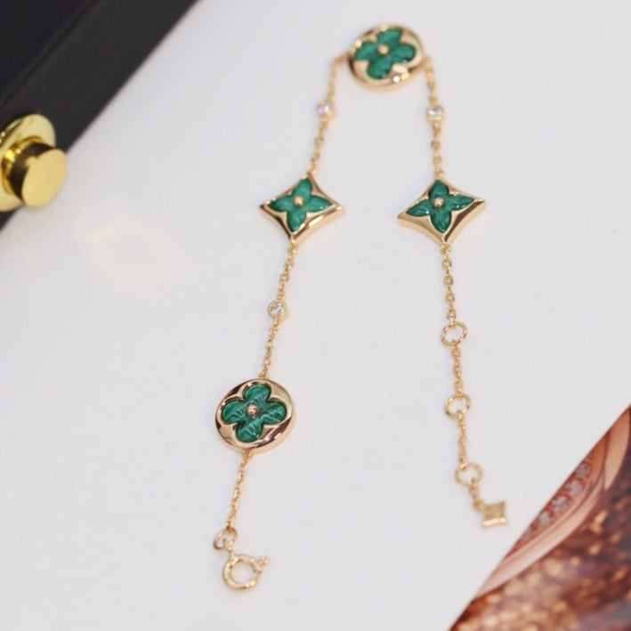 ??MIRA?¡¥STAR AND SUN 4 MOTIF PINK GOLD MALACHITE BRACELET