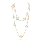 ??MIRA?¡¥CLOVER 16 MOTIF WHITE MOP GOLD NECKLACE