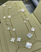 ??MIRA?¡¥CLOVER 16 MOTIF WHITE MOP GOLD NECKLACE