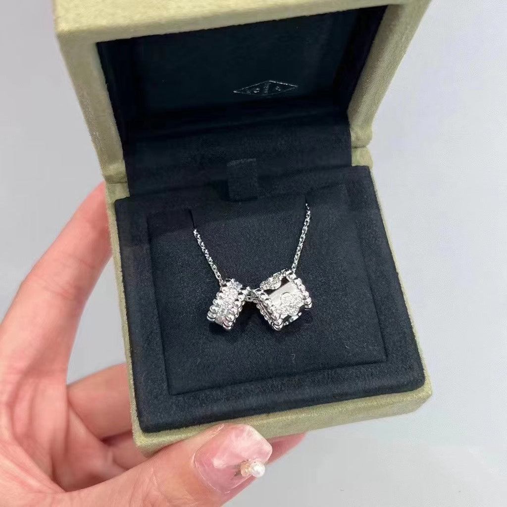 ??MIRA?¡¥PERLEE DOUBLE PENDANT SILVER DIAMOND NECKLACE