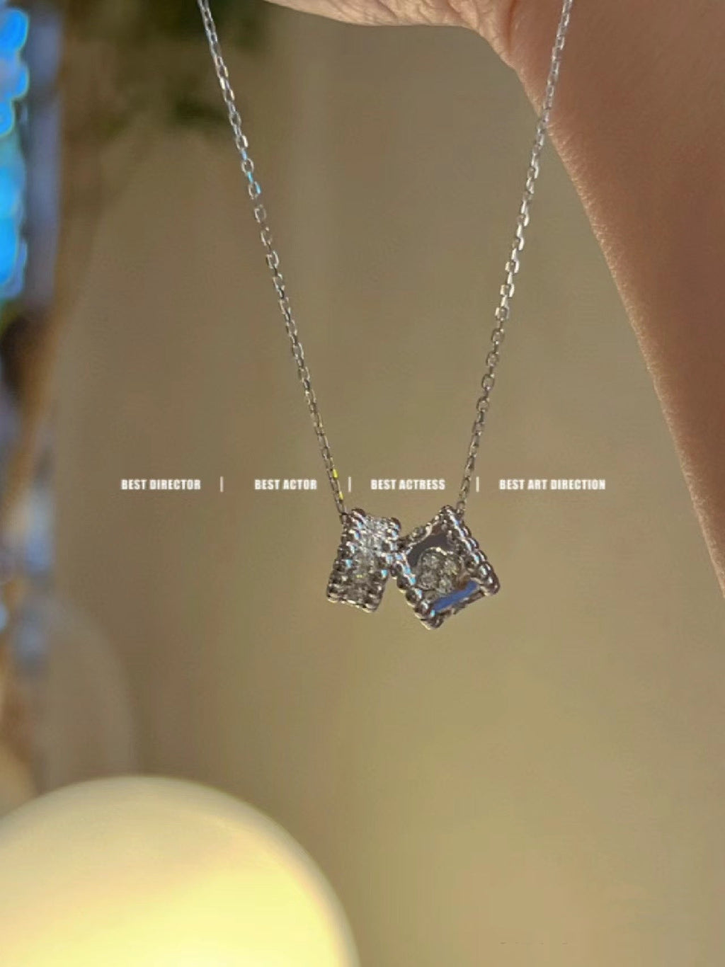 ??MIRA?¡¥PERLEE DOUBLE PENDANT SILVER DIAMOND NECKLACE