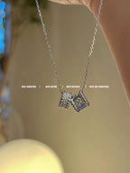 ??MIRA?¡¥PERLEE DOUBLE PENDANT SILVER DIAMOND NECKLACE