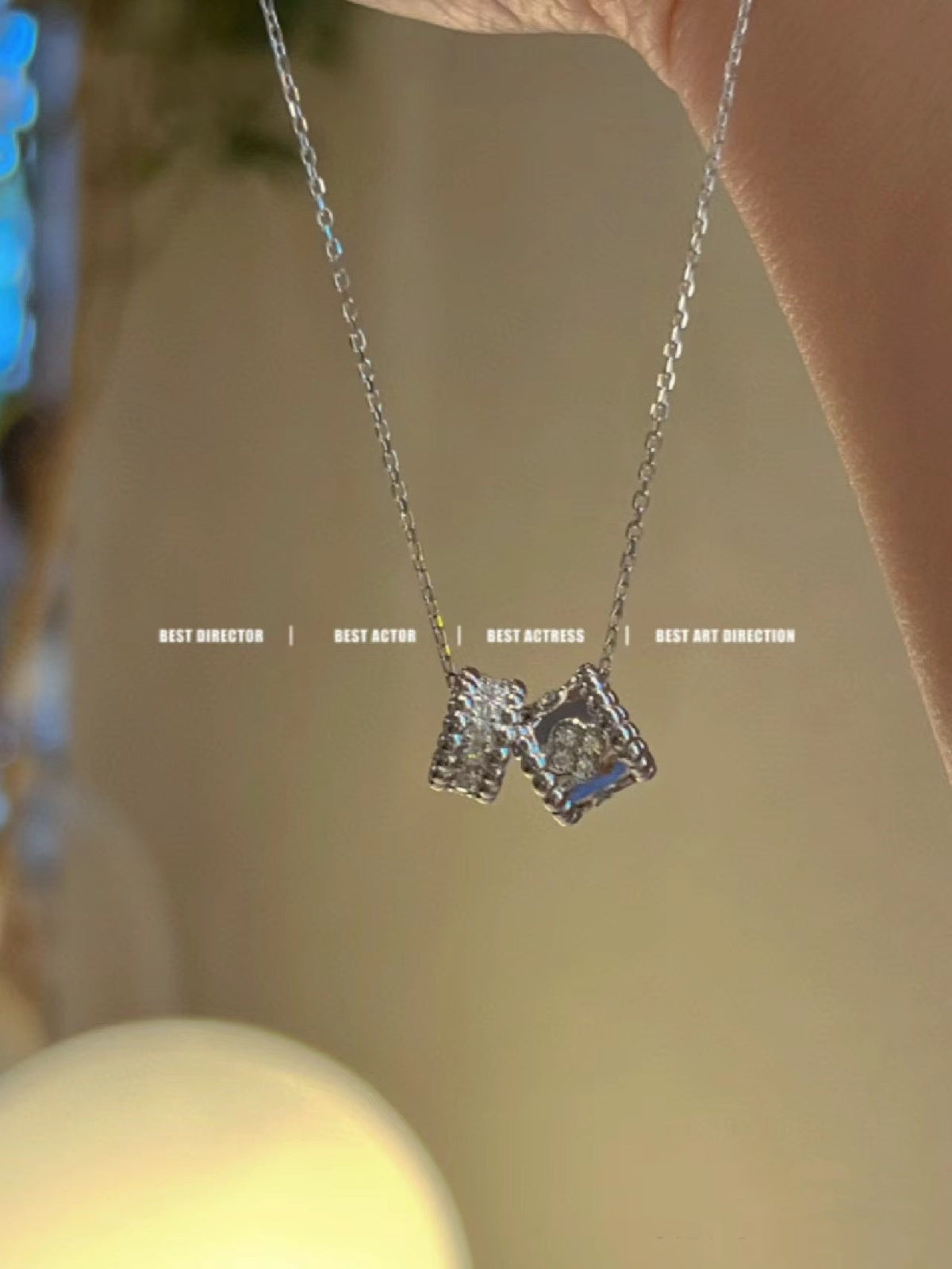 ??MIRA?¡¥PERLEE DOUBLE PENDANT SILVER DIAMOND NECKLACE