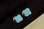 ??MIRA?¡¥CLOVER MINI TURQUOISE SILVER STUD EARRINGS