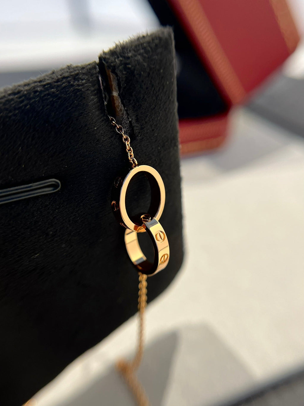 ??MIRA?¡¥LOVE NECKLACE DOUBLE RING PINK GOLD
