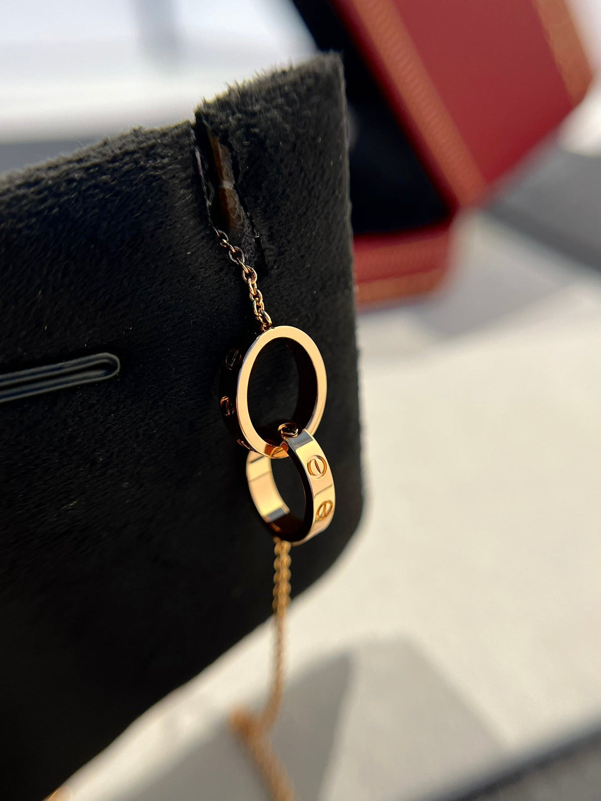??MIRA?¡¥LOVE NECKLACE DOUBLE RING PINK GOLD