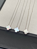 ??MIRA?¡¥CLOVER MEDIUM SILVER WHITE MOP NECKLACE