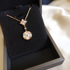 ??MIRA?¡¥STAR AND SUN WHITE MOP 2 MOTIF PINK GOLD NECKLACE