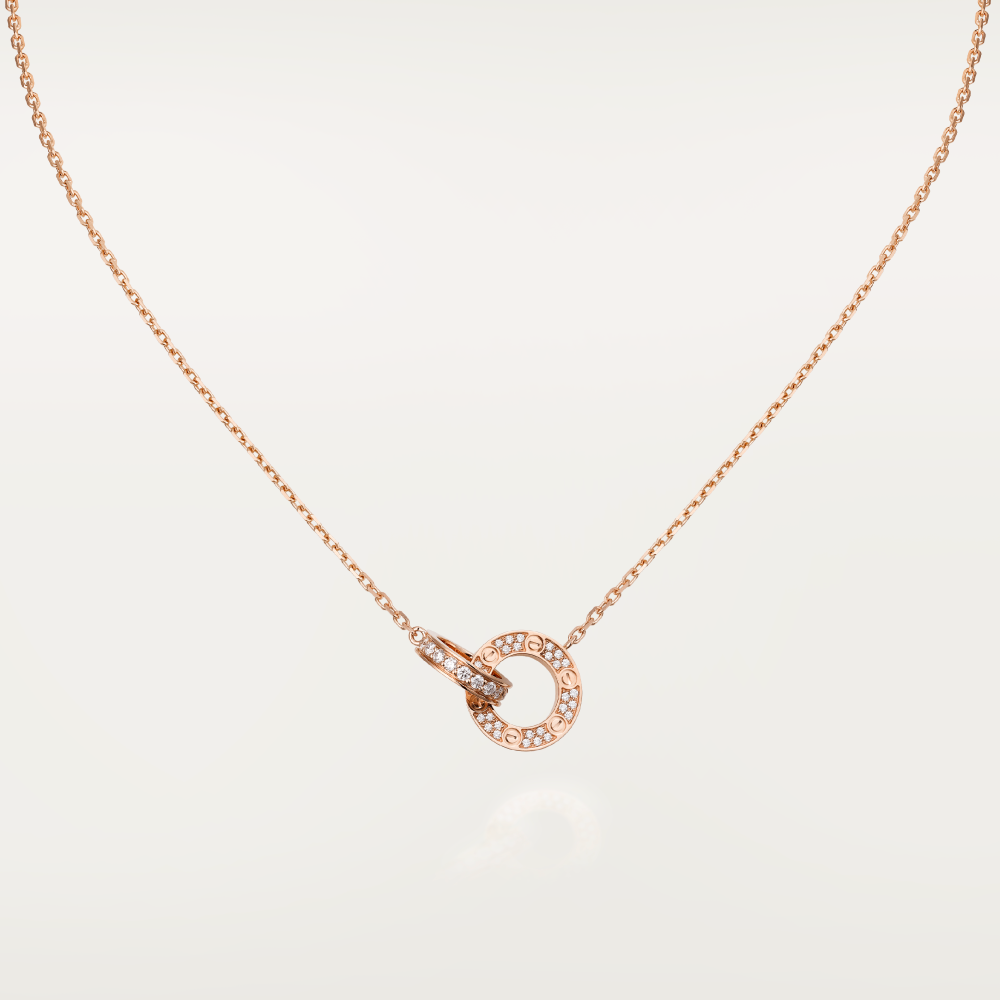 ??MIRA?¡¥LOVE 7.6MM NECKLACE ROSE GOLD AND SILVER  FULL DIAMOND