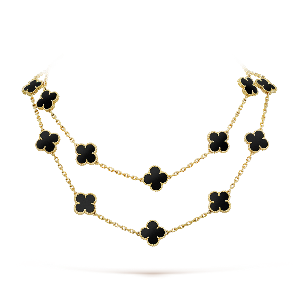 ??MIRA?¡¥CLOVER 20 MOTIFS ONYX NECKLACE