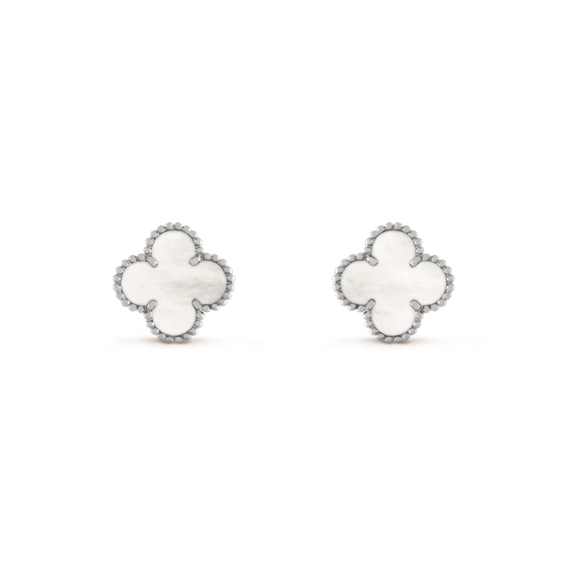 ??MIRA?¡¥CLOVER MEDIUM 1 MOTIFS  WHITE MOP EARRINGS SILVER