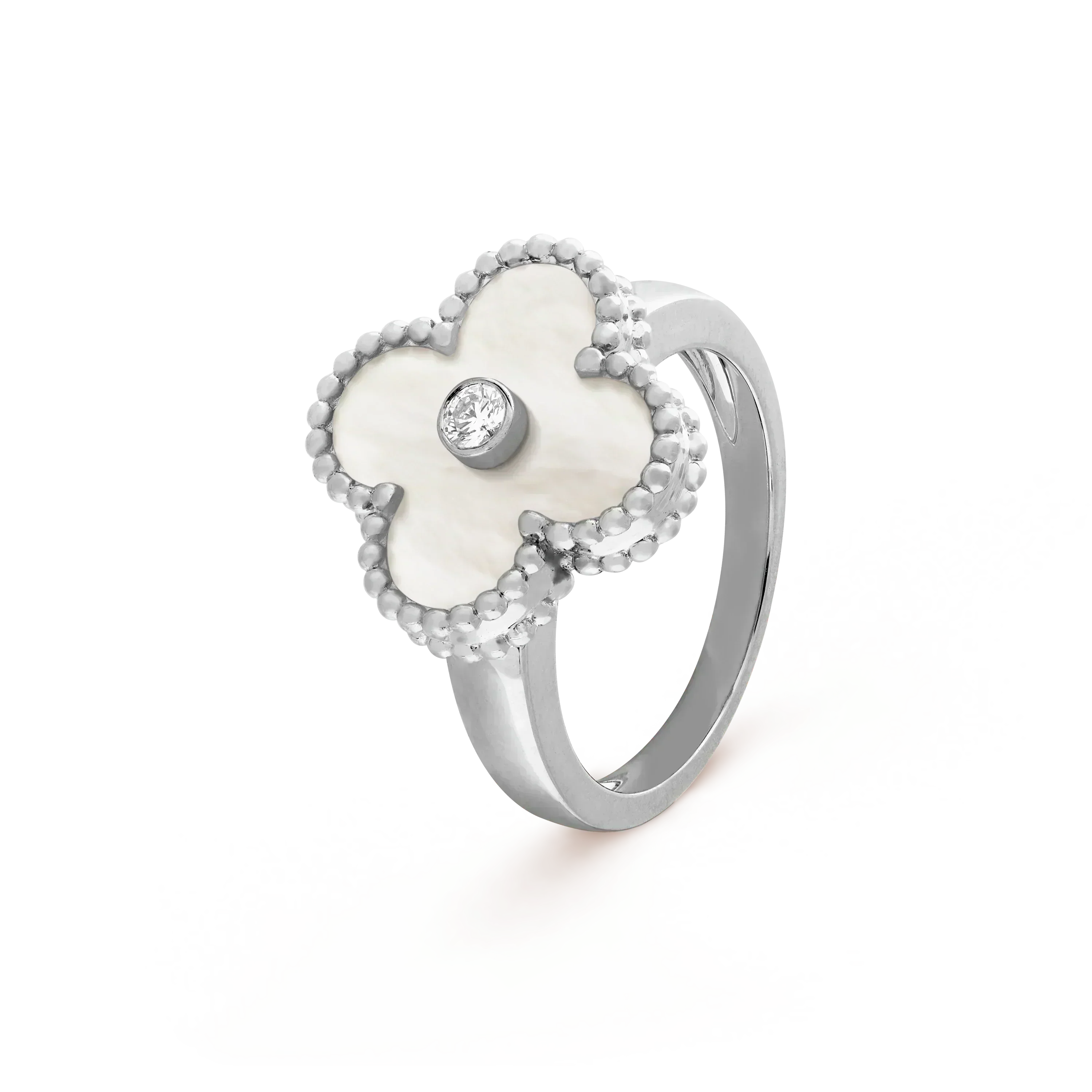??MIRA?¡¥CLOVER SILVER MOP DIAMOND RING