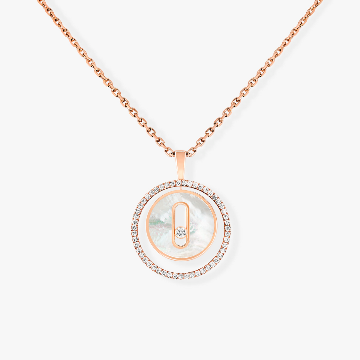 [MIRA]  MOVE 1 DIAMOND WHITE MOTHER OF PEARL PINK GOLD DIAMOND NECKLACE