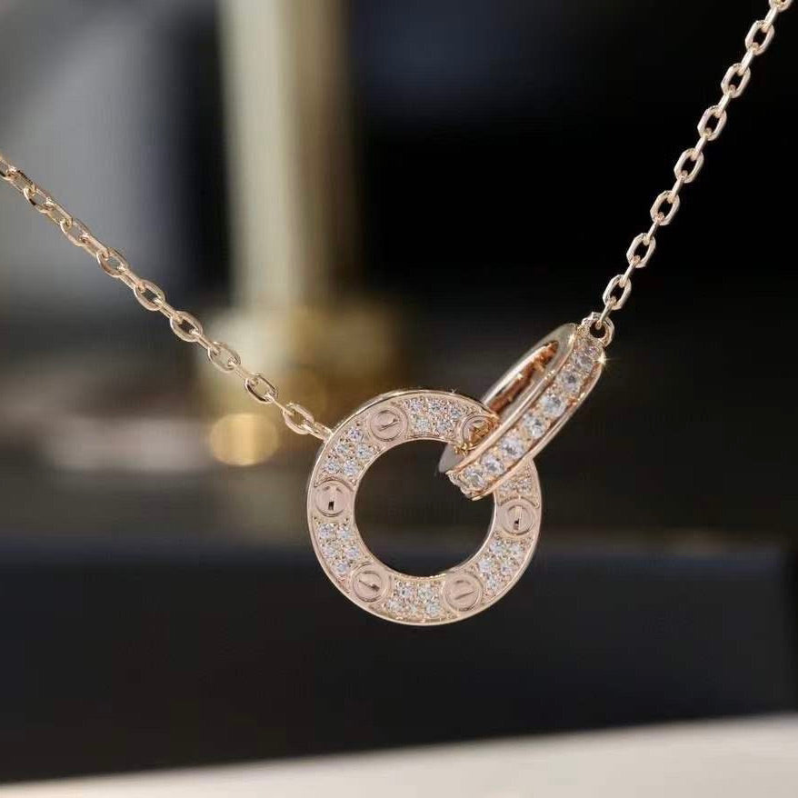 ??MIRA?¡¥LOVE 7.6MM NECKLACE ROSE GOLD AND SILVER  FULL DIAMOND