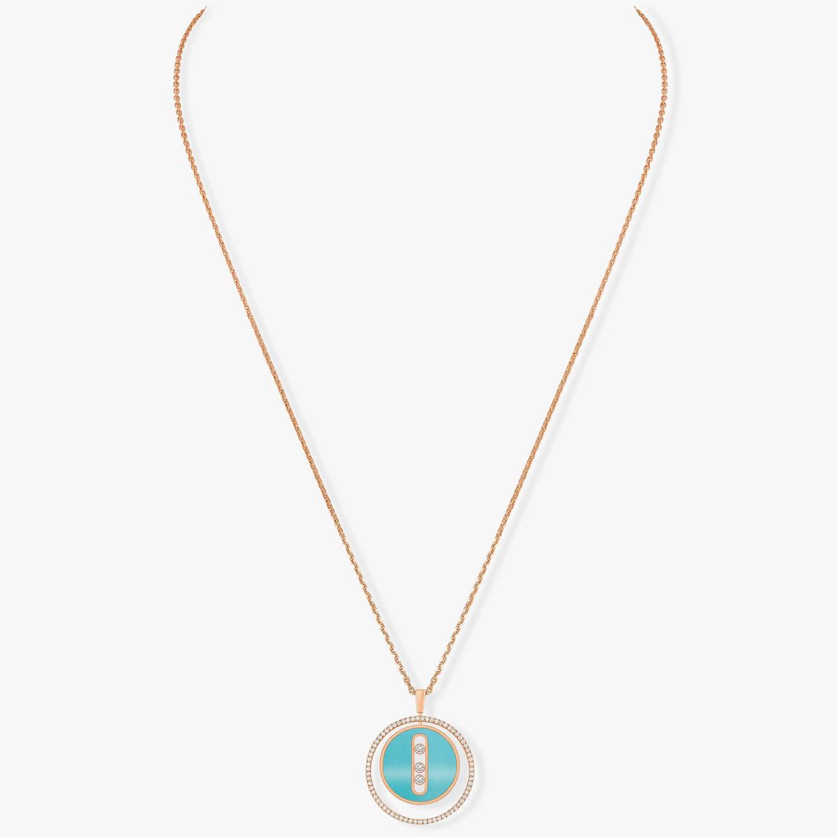 [MIRA]  MOVE 3 DIAMONDS TURQUOISE PINK GOLD DIAMOND NECKLACE