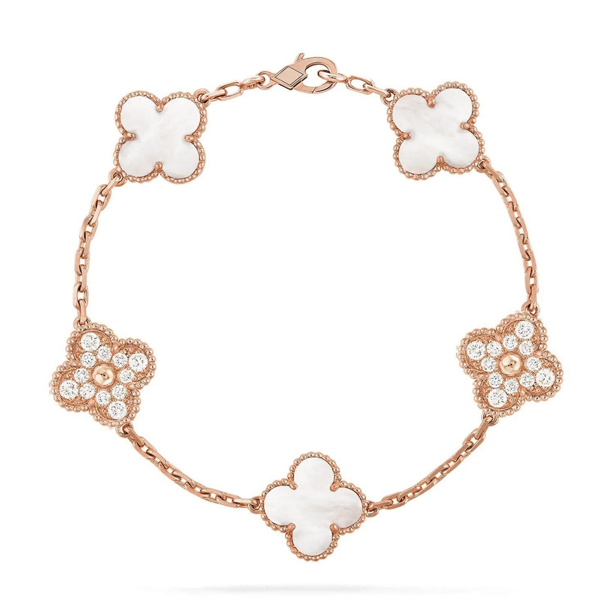 [MIRA]New CLOVER WHITE PEARL MOP 5 MOTIF BRACELET COLLECTION