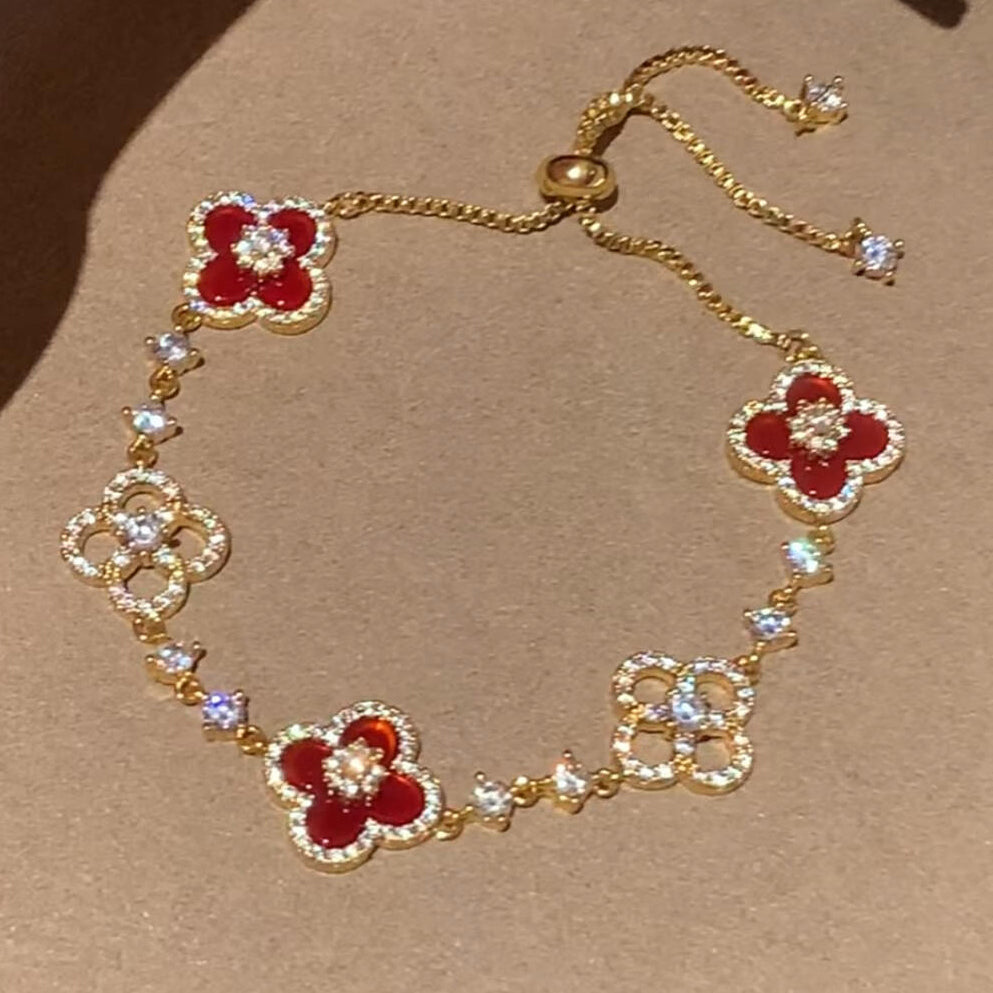 ??MIRA?¡¥CLOVER 5 MOTIF PINK BLUE RED WHITE BRACELET