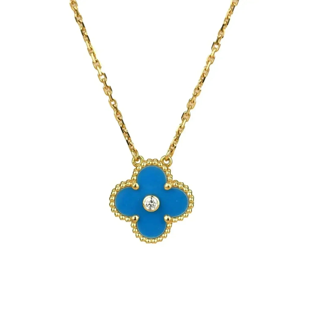 ??MIRA?¡¥CLOVER 15MM DIAMOND AND BLUE AGATE NECKLACE