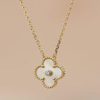 ??MIRA?¡¥CLOVER 15MM DIAMOND GOLD MOTHER OF PEARL NECKLACE