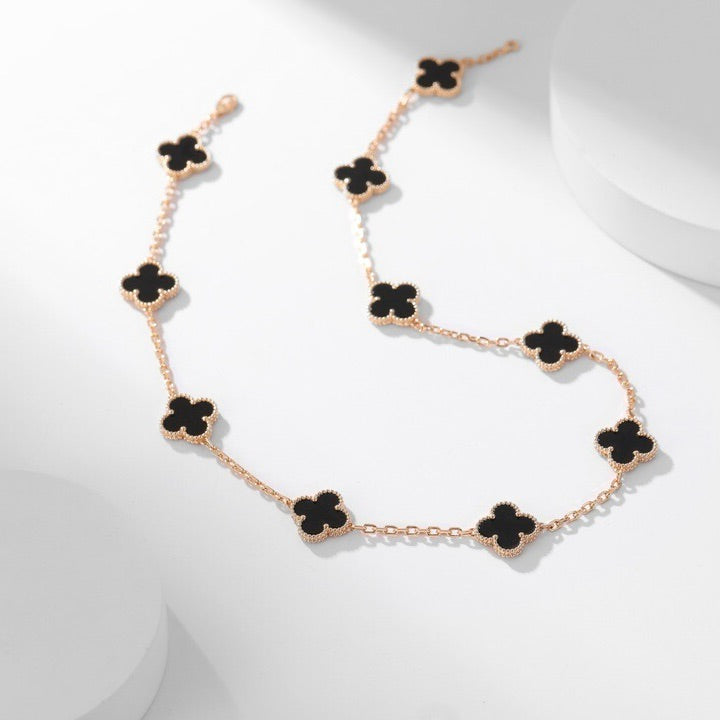 ??MIRA?¡¥CLOVER 10 MOTIFS ONYX NECKLACE
