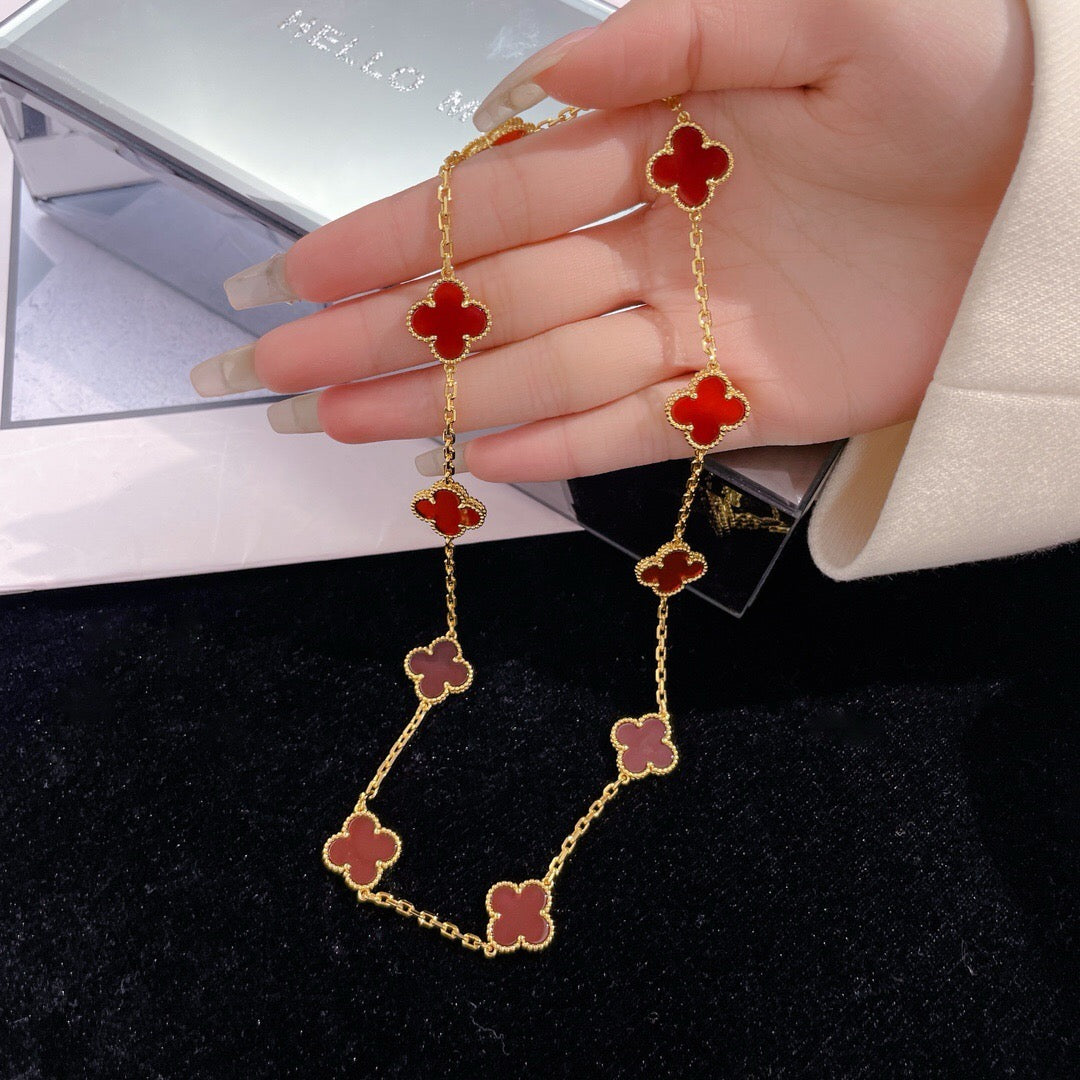 ??MIRA?¡¥CLOVER 10 MOTIFS CARNELIAN NECKLACE
